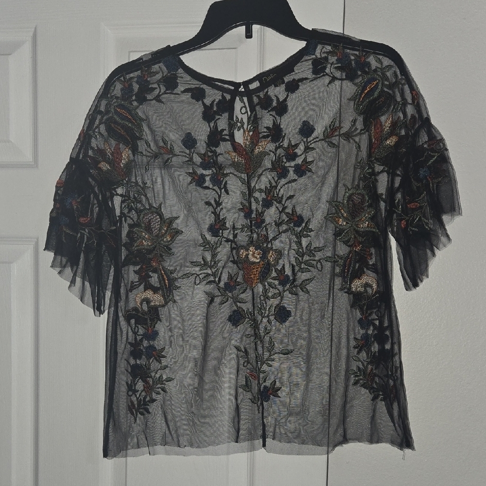 Dalia Collection Black Floral Embroidered Blouse - Picture 3 of 5